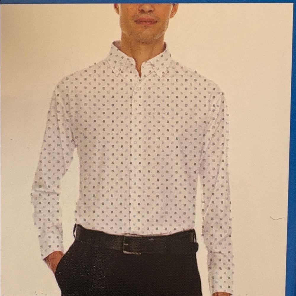 Nautica Slim Fit Performance Dress Shirt Long Sleeves Geometric Print L